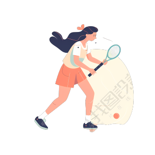 正在打网球的少女插画素材