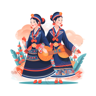 壮族3月3日传统节日民族歌舞插画