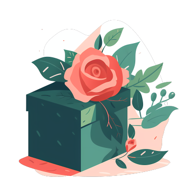 创意设计礼盒与玫瑰图形PNG素材