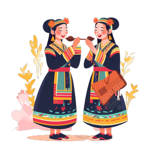 壮族三月三传统节日民族唱歌跳舞插画