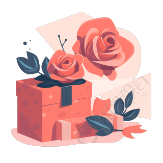 玫瑰花礼盒创意设计PNG图形素材