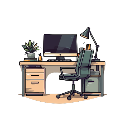 现代办公室的办公桌办公椅和电脑图片