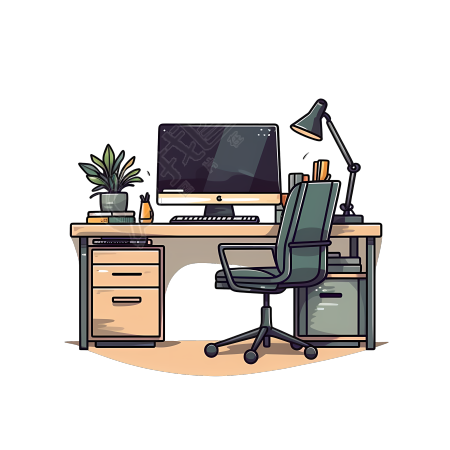 现代办公室的办公桌办公椅和电脑图片
