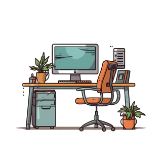 办公桌和电脑卡通矢量插画