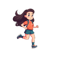 跑步长发女孩卡通矢量插画