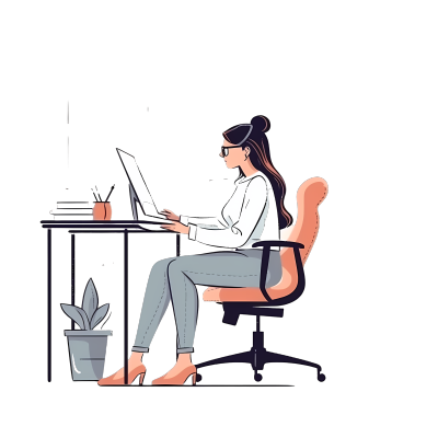 现代简约风格商务女性操作电脑办公场景高清PNG图形素材