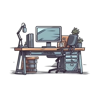 办公桌和电脑卡通矢量插画