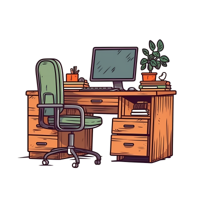 温馨舒适办公桌与电脑插画图片