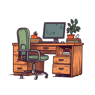 温馨舒适办公桌与电脑插画图片