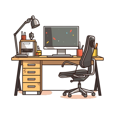 清爽办公桌和电脑卡通向量插画设计图片