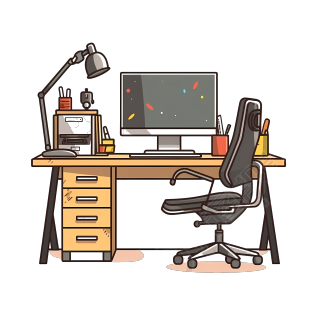 清爽办公桌和电脑卡通向量插画设计图片