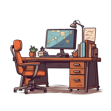 办公室里的办公桌卡通矢量插画