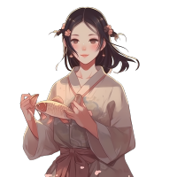 海边少女手持鱼图形素材