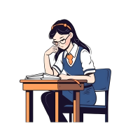 戴眼镜女学生上课学习插画元素