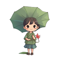 打荷叶伞的可爱小女孩图片