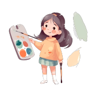 可爱小女生手拿画笔插画