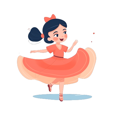 身穿芭蕾舞裙的亚洲小女孩插画设计