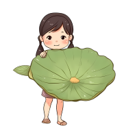 萌萌哒的小女孩手持大荷叶图片