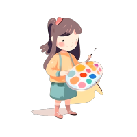手拿绘画板的单马尾女孩创意设计元素