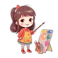 可爱漂亮女孩调色盘画画卡通插画
