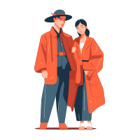亚洲风格男女白底插画UI设计素材