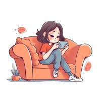 卡通女孩沙发上玩手机素材