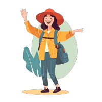 旅行愉快的亚洲女生插画设计素材