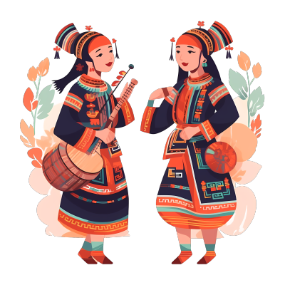 壮族三月三传统节日民族特色歌舞插画