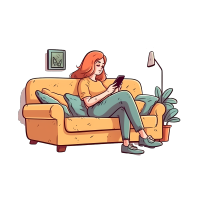 温馨居家环境女孩玩手机卡通矢量插画素材
