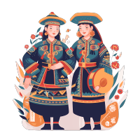 身穿壮族服装的女子跳舞插画