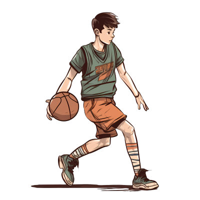 高中男生打篮球卡通矢量插画