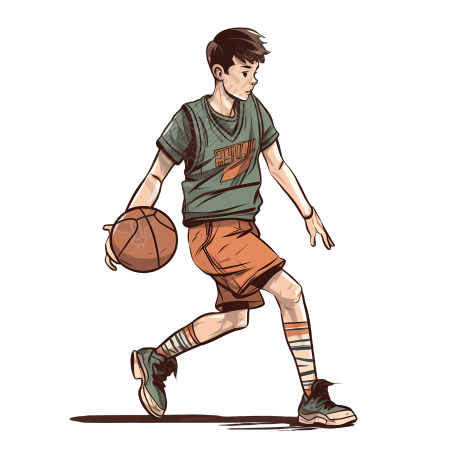 高中男生打篮球卡通矢量插画