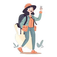 背双肩包跟团旅行的女孩插画