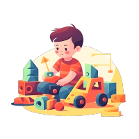 小男孩玩卡通积木玩具图形素材