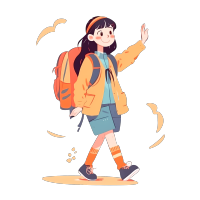 卡通手绘亚洲女孩背包旅行素材