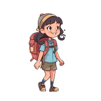 小女生背双肩包游玩PNG插画素材