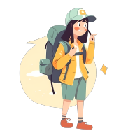 毕业季带鸭舌帽旅游的女孩插画