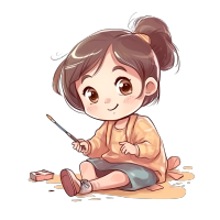 可爱小女孩拿画笔画画图片
