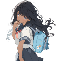 长发女孩清新校园风插画设计元素