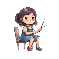 可爱小女孩拿画笔画画插图