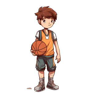 抱着篮球的高中生插画设计