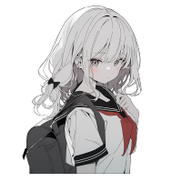 黑白线条校园女孩卡通插画