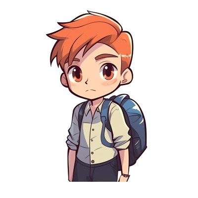 橙色头发的背包小男孩图片