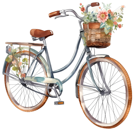 高清透明鲜花装饰自行车矢量图