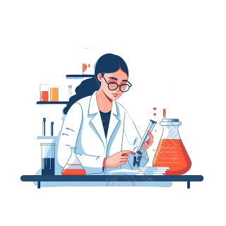 实验室做研究的女科学家插画设计