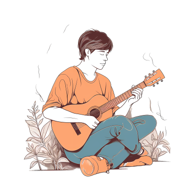20岁男孩弹吉他简约插画设计