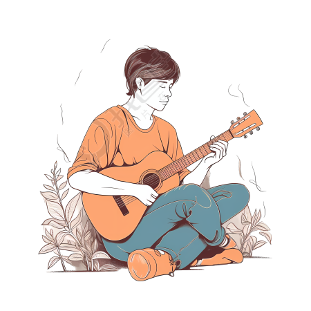 20岁男孩弹吉他简约插画设计