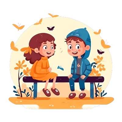 小男孩和小女孩公园里的对话插画素材图片
