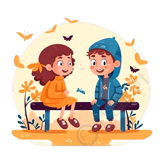 小男孩和小女孩公园里的对话插画素材图片