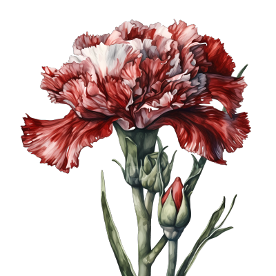 红色康乃馨花朵水彩插画元素